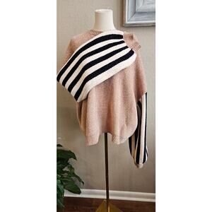 POL Women's Oversized Striped Long Sleeve Cozy Chenille‎ Sweater Size L Beige